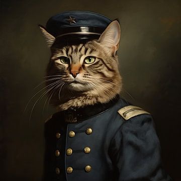 Katze in Uniform | Historisches Porträt von Wunderbare Kunst