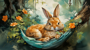 Osterhase schläft in Hängematten -Aquarell -Malerei Design