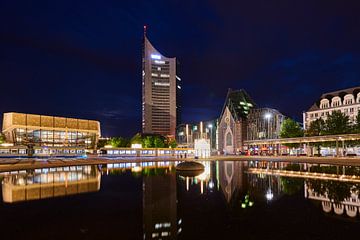 Nachtelijk panorama Augustusplatz Leipzig van Jenco van Zalk
