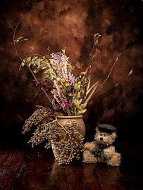 Still life dry bouquet with bear by Jan Budding