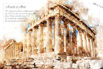 Acropolis, aquarel, Athene van Theodor Decker