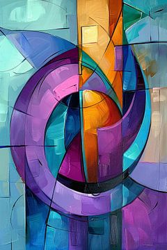 Abstract kleurrijk schilderij met geometrische vormen van De Muurdecoratie