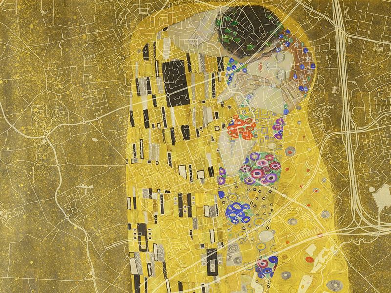 Map of Veldhoven with the Kiss by Gustav Klimt by De Kaartenwinkel
