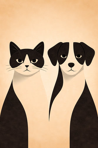 Kat en Hond in Minimalistische Stijl
