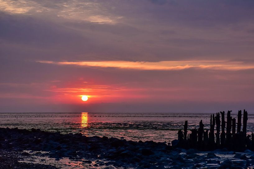 Coucher de soleil sur la mer des Wadden sur Henk de Boer