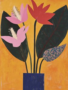 Stilleben mit Blumen in warmen Farben