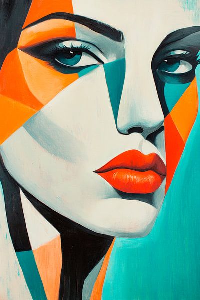 Geometric portrait with bold colours by Poster Art Shop