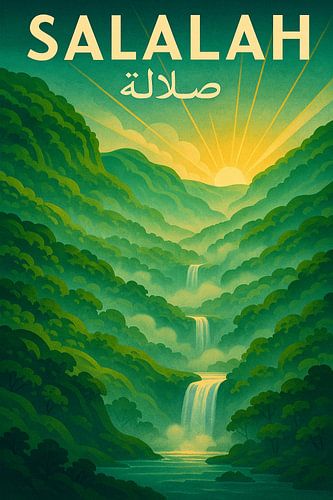 Salalah Vintage Poster - Weelderig groen oase & waterval landschap