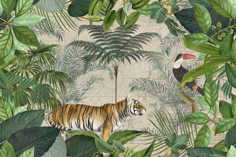 Groene jungle met tijger van Andrea Haase