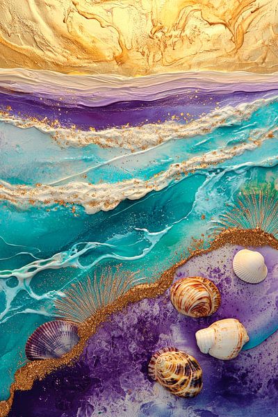 Paysage côtier fantaisiste avec des coquillages par Poster Art Shop