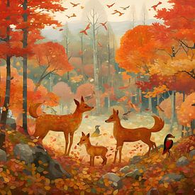 Familie vos in het herfstbos van FJB