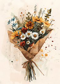 A rustic bouquet of wildflowers in warm watercolour shades by Dave Schloffi