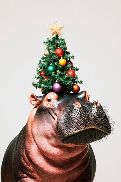 Hippo Christmas by Poster Art Shop