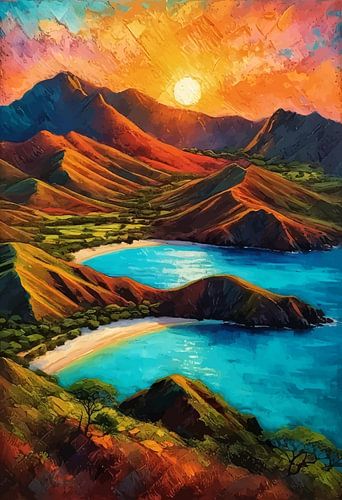 Komodo Island Sunset – Impressionist Coastal Fire by MIROKKU