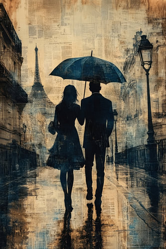 Paris in the Rain – Dreamy Painting in Blue