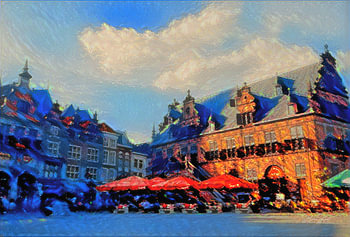 Peinture d'ambiance Nimègue sur le Grand Marché