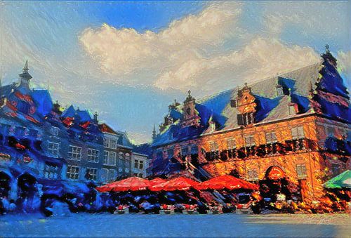 Sfeervol Schilderij Nijmegen op de Grote Markt