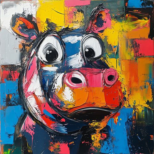 Fröhliches Nilpferd in farbenfrohem Stil von Emil Husstege