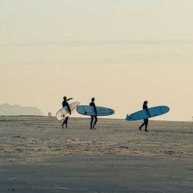 Surfers lopen met hun board richting de zee van Surfen - Alex Hamstra Photography