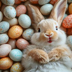 Cute Easter: A Rabbit Amidst Colourful Eggs by But First Framing