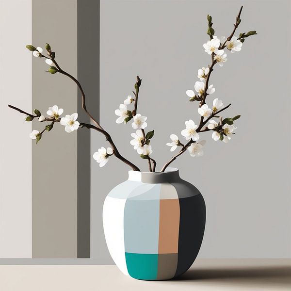 minimalism chequered vase with blossom branches. by J.a Dijkstra