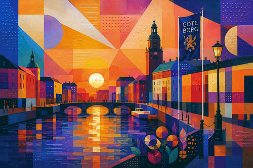 Een kubistisch schilderij van Göteborg, Zweden – Een prachtige stad in Europa.