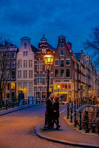 Amsterdamer Grachten Niederlande, Amsterdam Holland bei Sonnenuntergang am Abend im Winter in den Ni