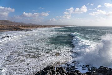 Rough sea and coast at El Coltillo in Fuerteventura. by Jaap van den Berg