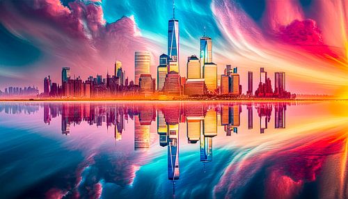 New York met zonsondergang