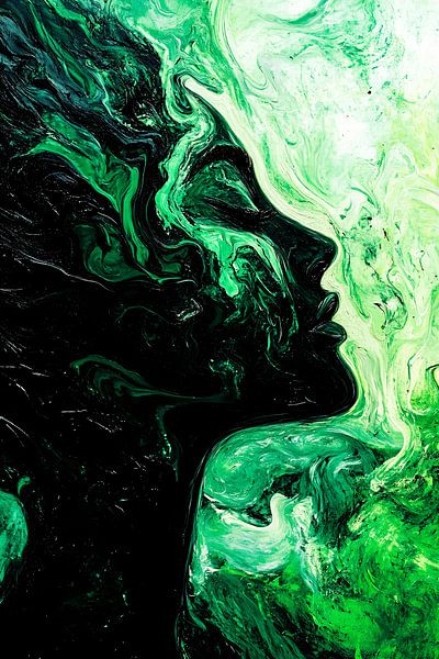 Mystische weibliche Silhouette in Grün von Art & Soul Creations