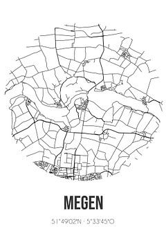 Megen (North Brabant) | Map | Black and white by Rezona