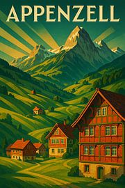 Appenzell Swiss Alps Vintage Art Deco Poster by Travel Shop