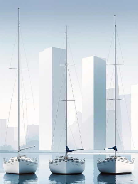 Segelboote vor urbaner Kulisse-01 von Rautenberg Digital Art Maritim