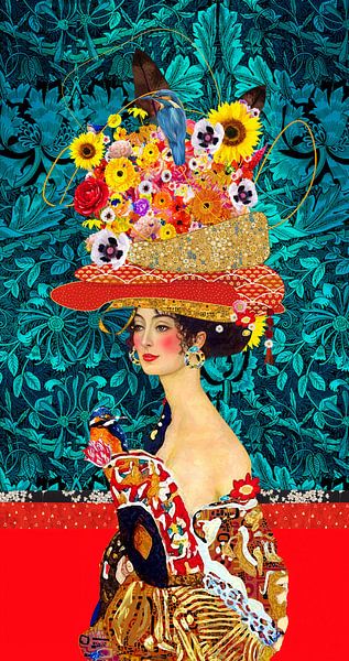 Cheerful Gustav Klimt woman with flower hat by Nicole Habets