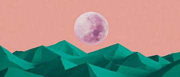 Volle maan boven glooiende bergtoppen van Poster Art Shop
