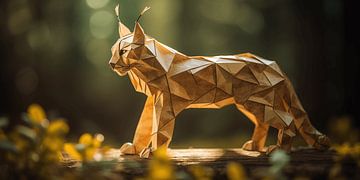 Origami muur canvas: lynx in de wilde natuur van Surreal Media