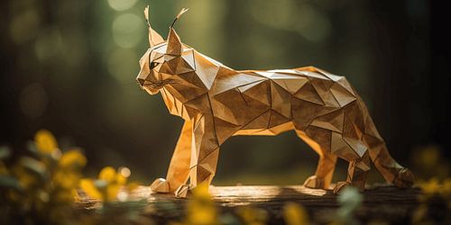 Origami wall canvas: lynx in wild nature