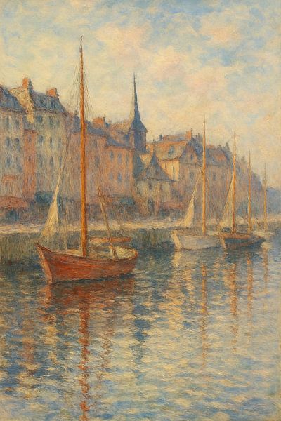 Sérénité du port de Honfleur - Impressionniste côtier inspiré de Monet par Travel Shop
