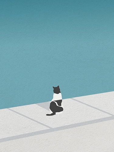 Minimal art of cat by the pool
