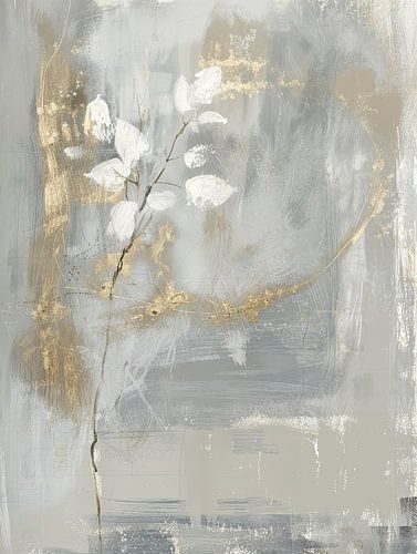 Botanisch abstract met een vleugje goud in Japandi stijl