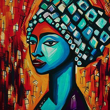 Portrait stylisé au couteau à palette d'une jeune fille africaine