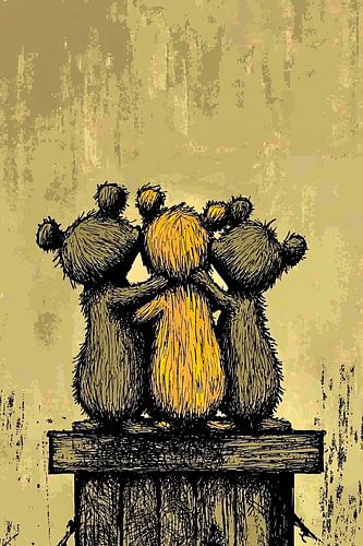 Knuffelende beren in lijntekening