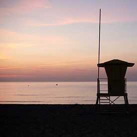 Beach guard cottage at sunrise by Sandra Hogenes