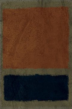 Abstrakte minimalistische Landschaftsmalerei in Terrakotta und Moosgrün. von Abstrakte minimalistische Kunst