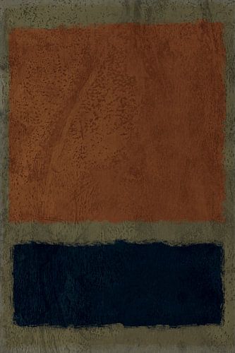 Abstract minimalistisch landschapschilderij in terracotta en mosgroen.