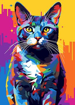 Chat Animal WPAP Pop Art Color Style sur Qreative