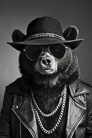 Portrait of a bear in sunglasses and leather jacket by Poster Art Shop