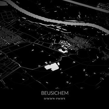 Zwart-witte landkaart van Beusichem, Gelderland. van Rezona