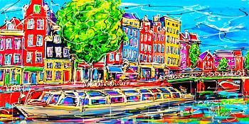Canal of Amsterdam, White Tourist Boat