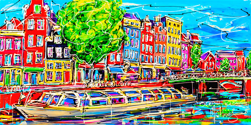 Canal of Amsterdam, White Tourist Boat